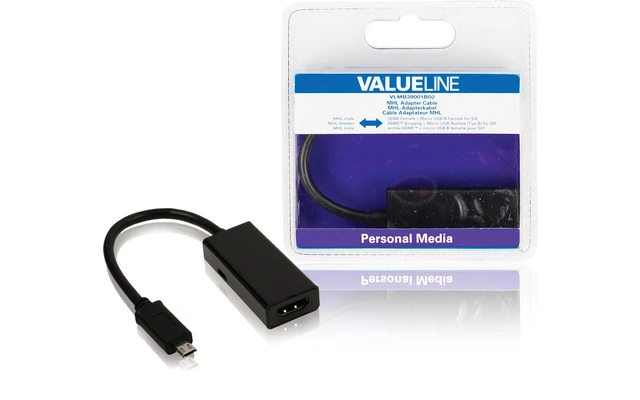 Cable adaptador MHL, MHL macho - entrada HDMI + micro USB B hembra para SIII, negro 0,20 m