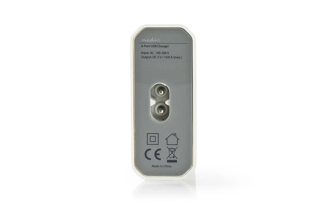 Cargador de Pared - 10,0 A - 6 salidas - USB-A - Blanco - Nedis WCHAU1000AWH