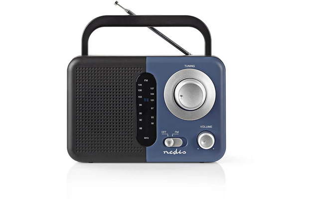 Radio FM - 2,4 W - Asa de Transporte - Negro/azul - Nedis RDFM1300BU