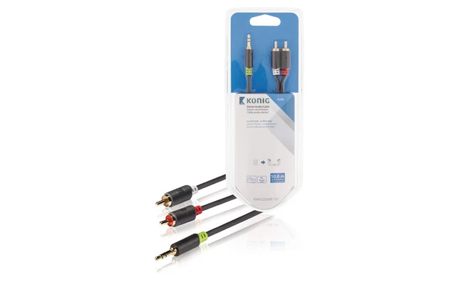 Cable de audio estéreo de 3,5 mm macho a 2x RCA macho de 10,0 m en gris - König KNA22200E100