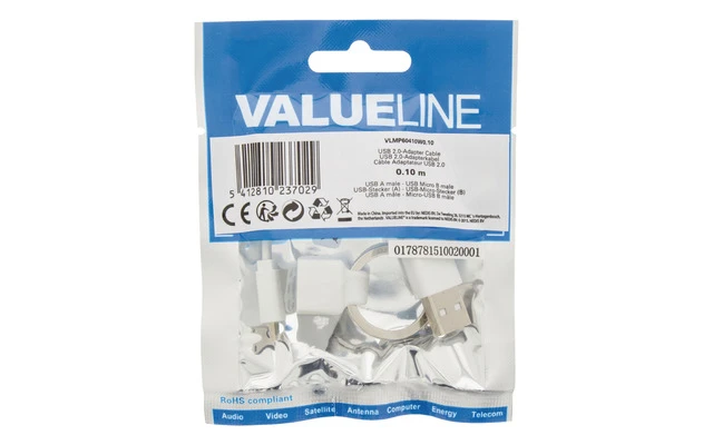 Cable adaptador USB 2.0 A macho - micro B macho 0,10 m blanco