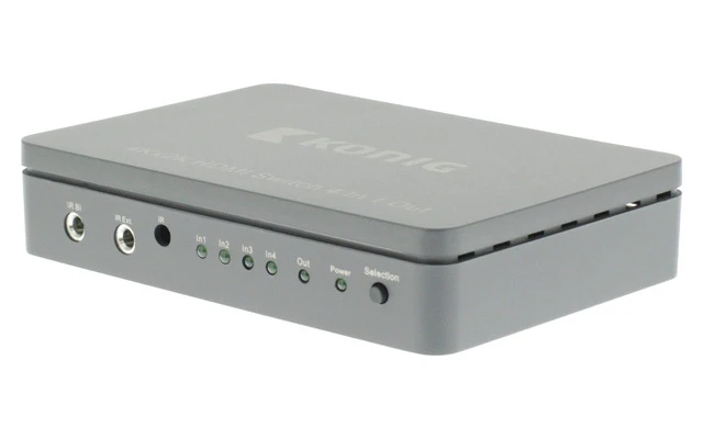 Conmutador manual HDMI de 4 puertos con 4 entradas HDMI y salida HDMI en color gris oscuro - Kön