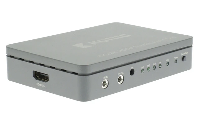 Conmutador manual HDMI de 4 puertos con 4 entradas HDMI y salida HDMI en color gris oscuro - Kön