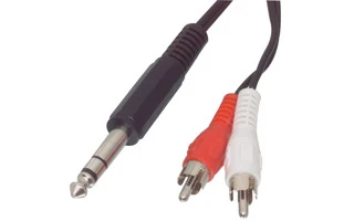 Cable adaptador de audio jack estéreo de 6.35 mm macho - 2 RCA macho de 2.00 m en color negro - 