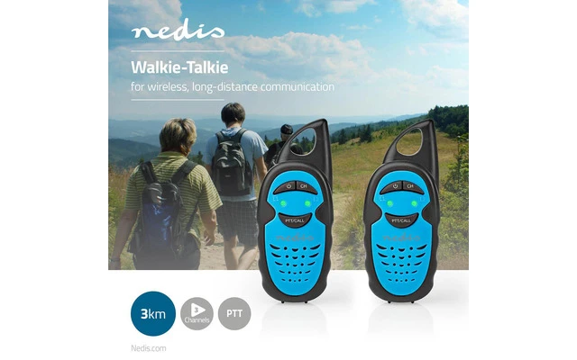 Walkie-Talkie - Alcance de 3 km - 1 Canal - PTT - 2 Unidades - Azul/Negro - Nedis WLTK0300BU