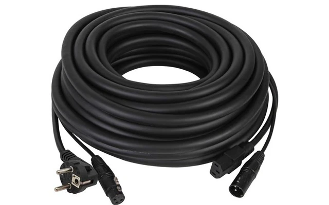 Cable de alimentación + audio/dmx de 10m - Schuko a IEC +xlr M a xlr H