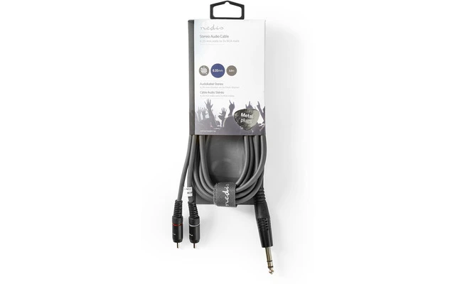 Cable de Audio Estéreo - 6,35 mm Macho - 2x RCA Macho - 3,0 m - Gris