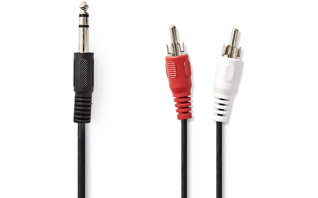 Cable de Audio Estéreo - Macho de 6,35 mm - 2x RCA Macho - 2,0 m - Negro