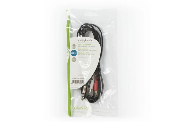 Cable de Audio Estéreo - Macho de 6,35 mm - 2x RCA Macho - 2,0 m - Negro