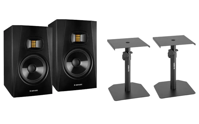 2x Adam T7V + Pareja de soportes de mesa