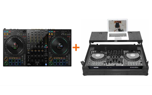 Pioneer DJ DDJ-FLX10 con UDG Ultimate Flight Case Black Plus