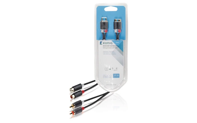 Cable alargador de audio estéreo de 2x RCA macho a 2x hembra, 3,00 m en gris