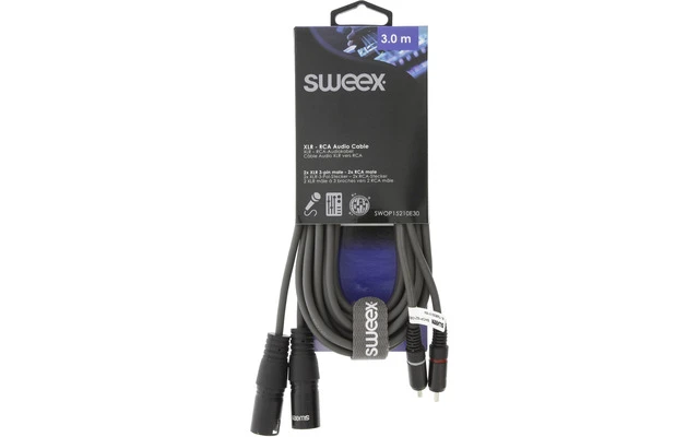 2x Cable XLR Estéreo Macho de 3 Pines - 2x RCA Macho de 3,0 m Gris Oscuro - Sweex SWOP15210E30