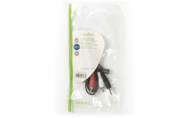 Cable de Audio Estéreo - Macho de 3,5 mm - 2x RCA Macho - 1,0 m - Negro