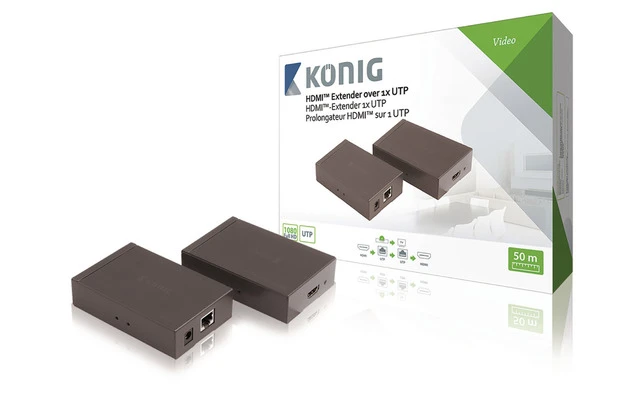 Extensor HDMI de emisor HDMI a receptor HDMI con un único cable CAT5e/6 de 50 m en gris oscuro