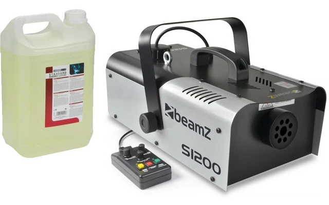 Pack: Máquina de humo coon temporizador BeamZ S1200 MKII + garrafa 5 litros