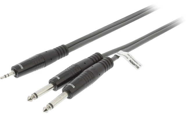 2x Cable de Audio Estéreo Macho de 6,35 mm - Macho de 3,5 mm de 3,0 m Gris Oscuro - Sweex SWOP23
