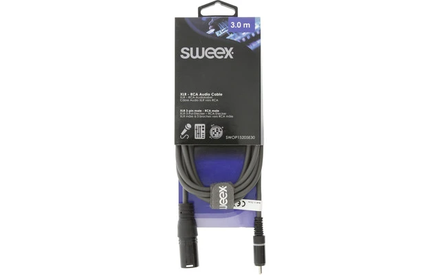 Cable XLR Mono Macho de 3 Pines - RCA Macho de 3,0 m Gris Oscuro - Sweex SWOP15205E30