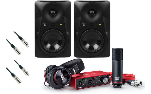 Focusrite 2i2 Studio 4Th Gen + 2x Mackie MR524 con cables XLR a XLR 3 Metros