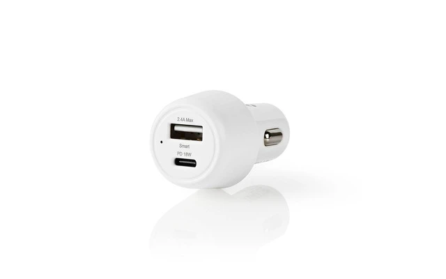 Cargador para Coche - 3,0 A - USB-A / USB-C - Power Delivery de 18 W - Blanco - Nedis CCPD18W100