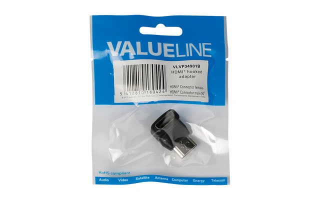 Adaptador HDMI con conector HDMI en ángulo de 90° - entrada HDMI en color negro