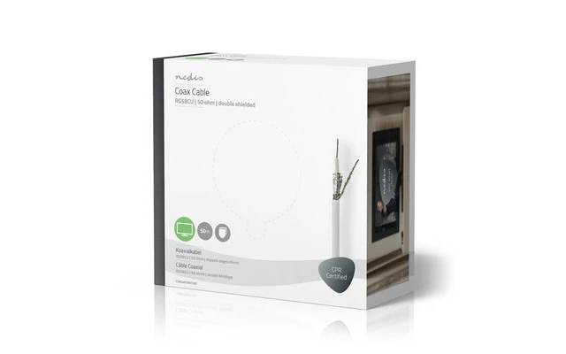 Cable Coaxial - RG58CU - 50,0 m - Caja de Regalo - Blanco