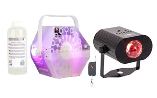 Ibiza light lbm10 transparente + Liquido de burbujas 1l + Efecto agua Sound party mini wwave