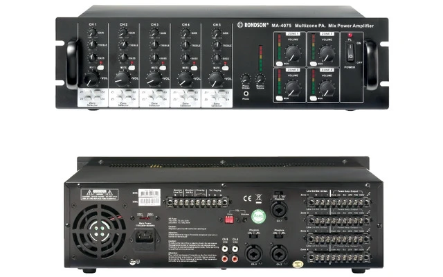 Amplificador mezclador de megafonía 4 x 120 W rms