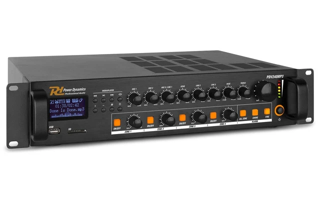 Power Dynamics PDV240MP3 PA Mixer Amplifier 240W/100V 4 zonas - Stock B