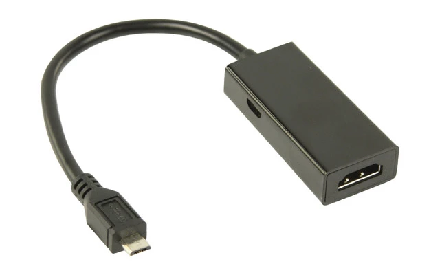 Cable adaptador MHL, USB 5-pines Micro B macho – salida HDMI + USB Micro B hembra, 0,20m, negro