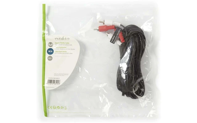 Cable de Audio Estéreo - 2x RCA Macho - 2x RCA Macho - 5,0 m - Negro