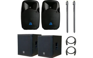 2x Oqan Q-Sub 18 + 2x Oqan QLS-15s con cableado y soporte de subwoofer