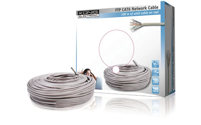 Cable de red FTP CAT6 en bobina de 100 m - König CMP-FTP6R100S