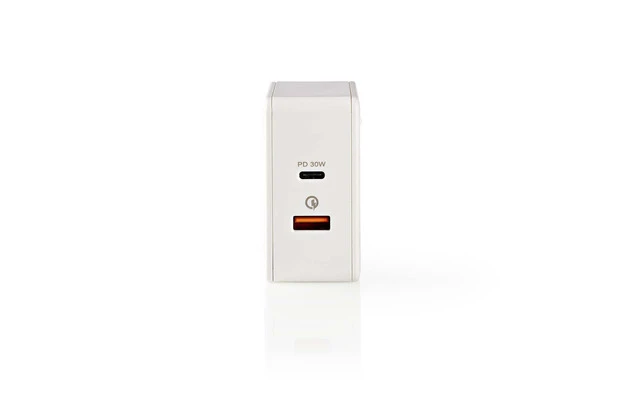 Cargador de Pared - 3,0 A - USB (QC)/USB-C - Power Delivery 30 W - Blanco - Nedis WCPD30W110WT