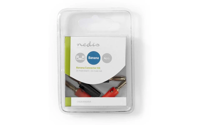 Kit de Conectores Banana - Banana Macho - 4 unidades - Negro/rojo - Nedis CAGB26900VA