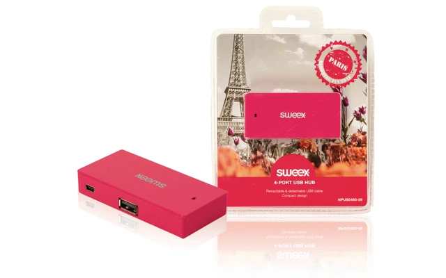 Concentrador USB de 4 puertos Paris en fucsia - Sweex NPUS0480-09