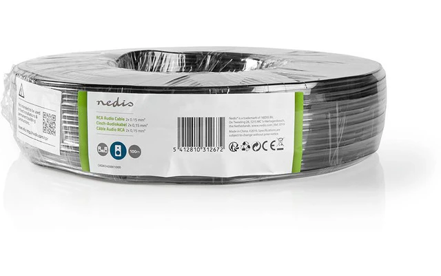 Cable RCA - 2x 0,15 mm2 - 100 m - Brida - Negro - Nedis CAGW2400BK1000