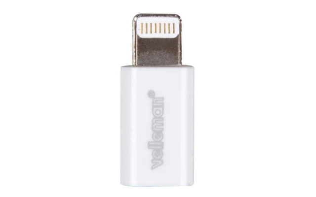 ADAPTADOR PARA iPHONE 5 - MICRO USB (HEMBRA) A LIGHTNING, 8 CLAVIJAS (MACHO) - COLOR BLANCO