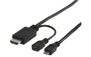 Cable MHL, USB 5-pines Micro B macho – conector HDMI + USB Micro B hembra, 1,00 m, negro