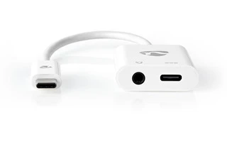 Adaptador USB-C - USB-C Macho a 3,5 mm Hembra + USB-C Hembra - 0,15 m - Blanco - Nedis CCBW65955