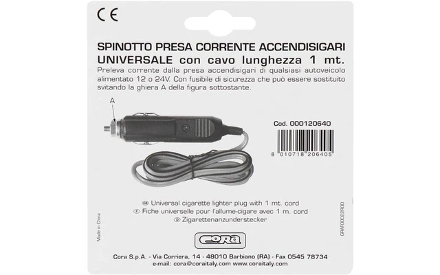 Conector para mechero de coche 12V/24V 5A - 1 Metro