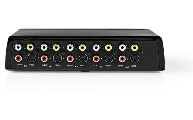 Conmutador AV - 4x (RWY) + 4x S-Video - 1x RCA (RWY) + Salida de Auriculares Hembra - Negro