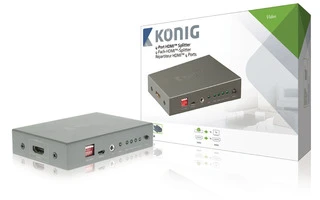 Divisor HDMI de 4 puertos con entrada HDMI y 4 salidas HDMI en color gris oscuro