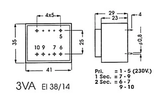 TRANSFORMADOR ENCAPSULADO 3VA 2 x 12V / 2 x 0.125A