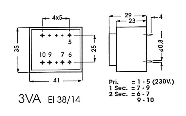 TRANSFORMADOR ENCAPSULADO 3VA 2 x 12V / 2 x 0.125A