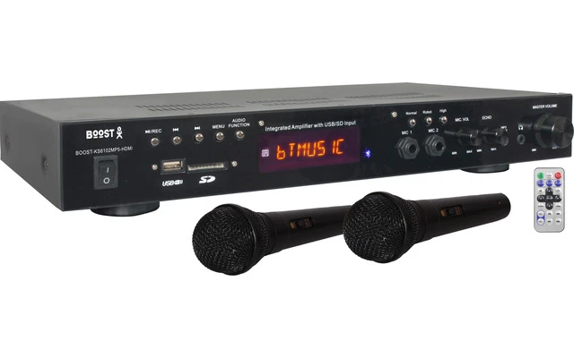 Amplificador HiFi estereo MP5 2x50W con Vídeo MP5 HDMI,USB,SD,FM,Bluetooth + 2 Micrófonos