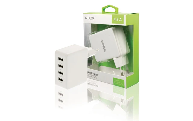 Cargador de Pared con 4 Puertos USB en Color Blanco - Sweex CH-007WH