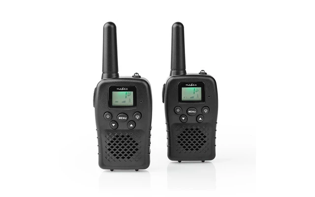 Walkie-Talkie - Alcance de 10 km - 8 Canales - VOX - Pilas recargables - 2 Unidades - Negro