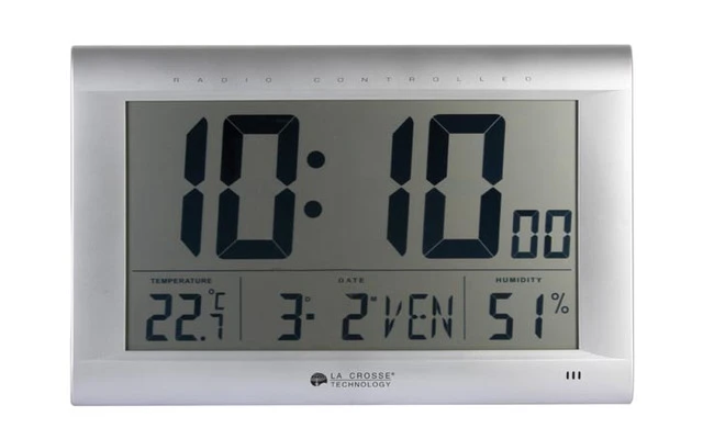 Reloj mural DCF con calendario, humedad, temperatura y alarma