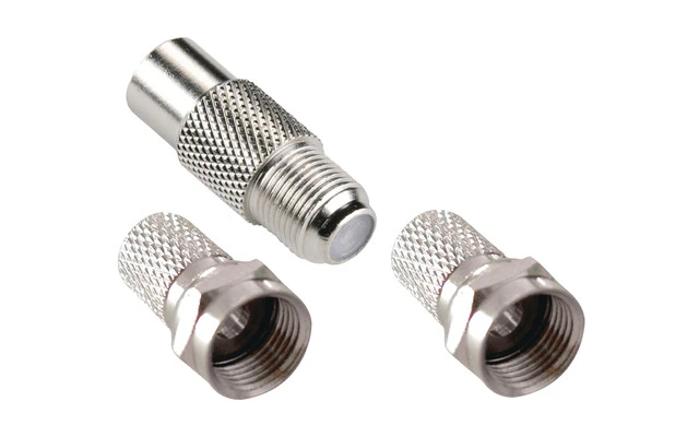 Kit para conexión satélite 2x Conector-F macho + macho coaxial – Conector-F hembra 3 uds. metáli